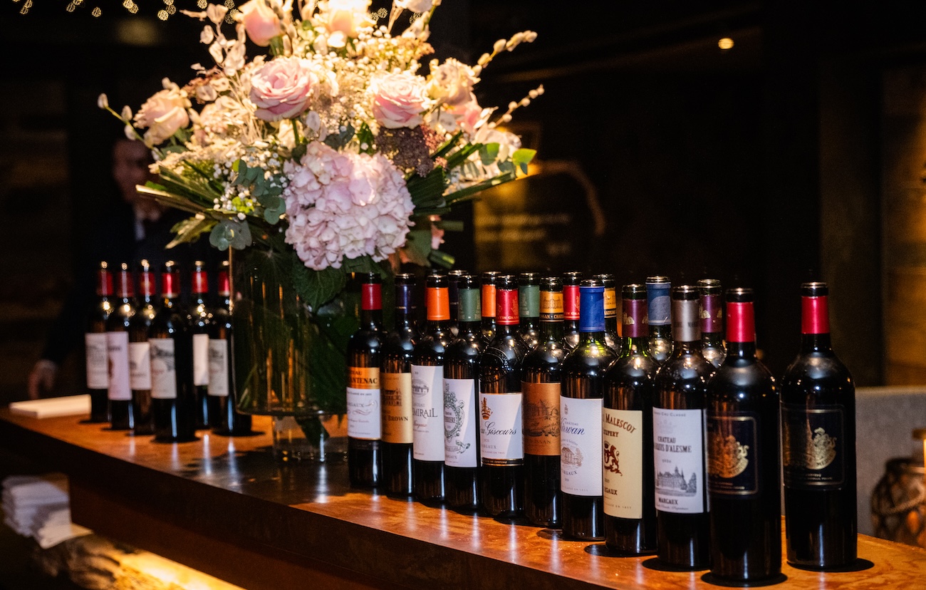 Line-up of the dual vintages at the tasting held at Maison H&amp;eacute;ritage restaurant in Sessenheim, Alsace