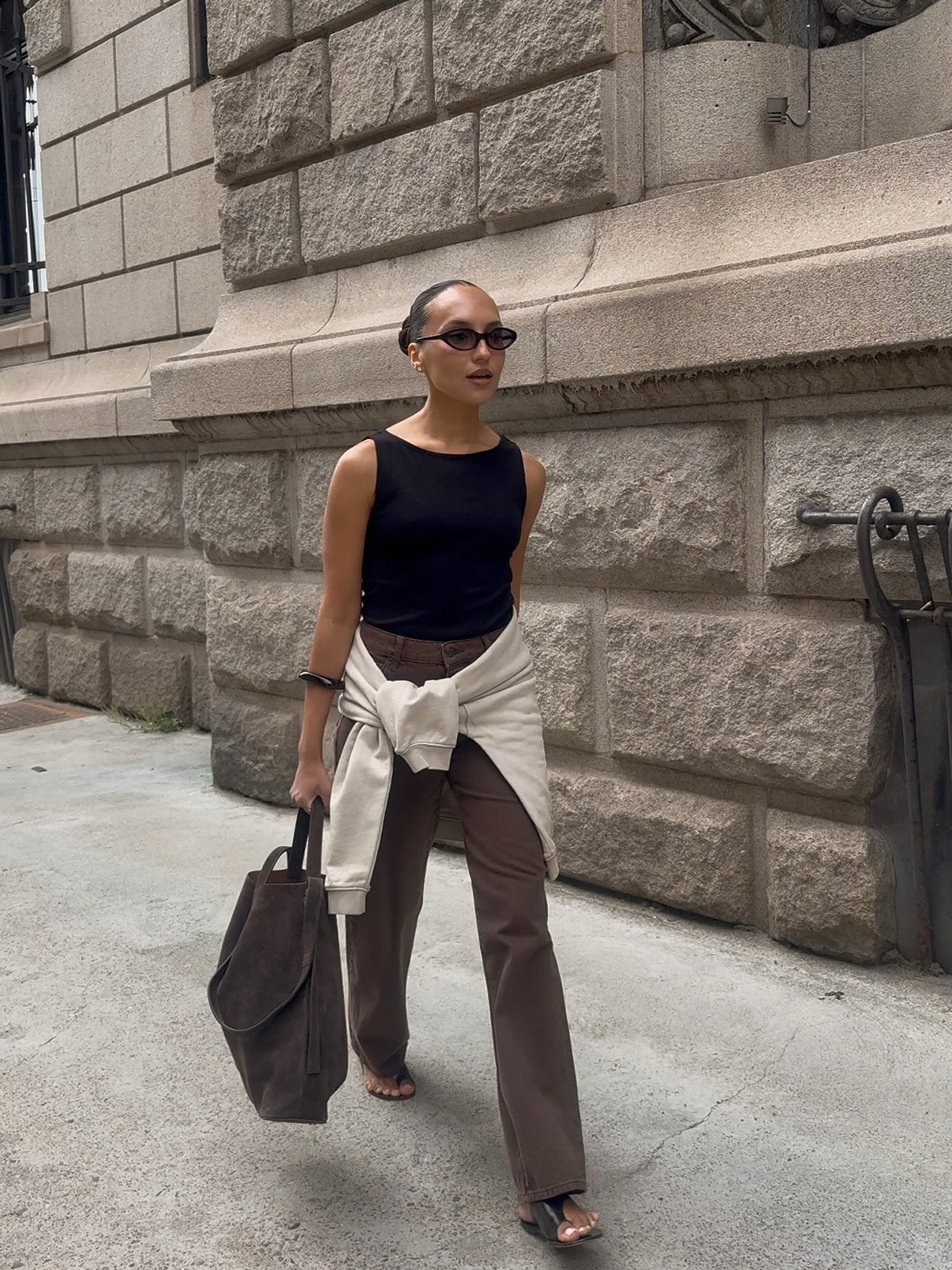An image of a woman wearing early fall trendy outfit idea 2026