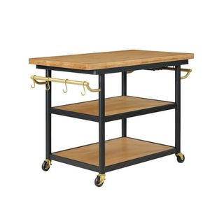 Beautiful Wheeled Kitchen Cart With 2 Lower Shelves by Drew Barrymore, Black Finish