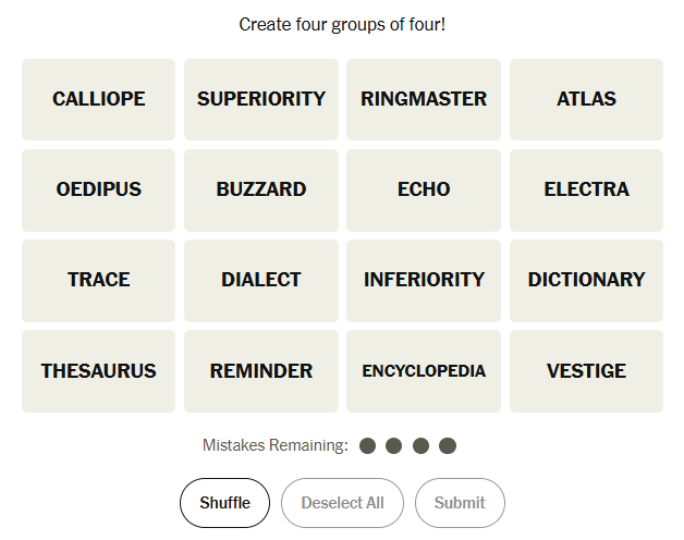 The New York Times Connections puzzle on February 15, 2026