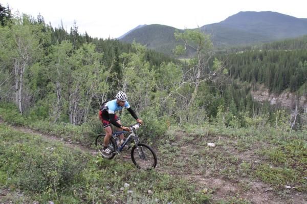 Open Mixed Leader Jeff Neilson rides one of the high speed descents.