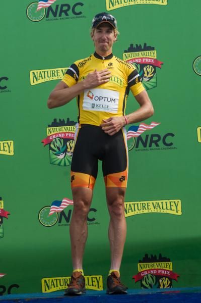 Tom Zirbel (Optum) happy to be back in the yellow jersey.