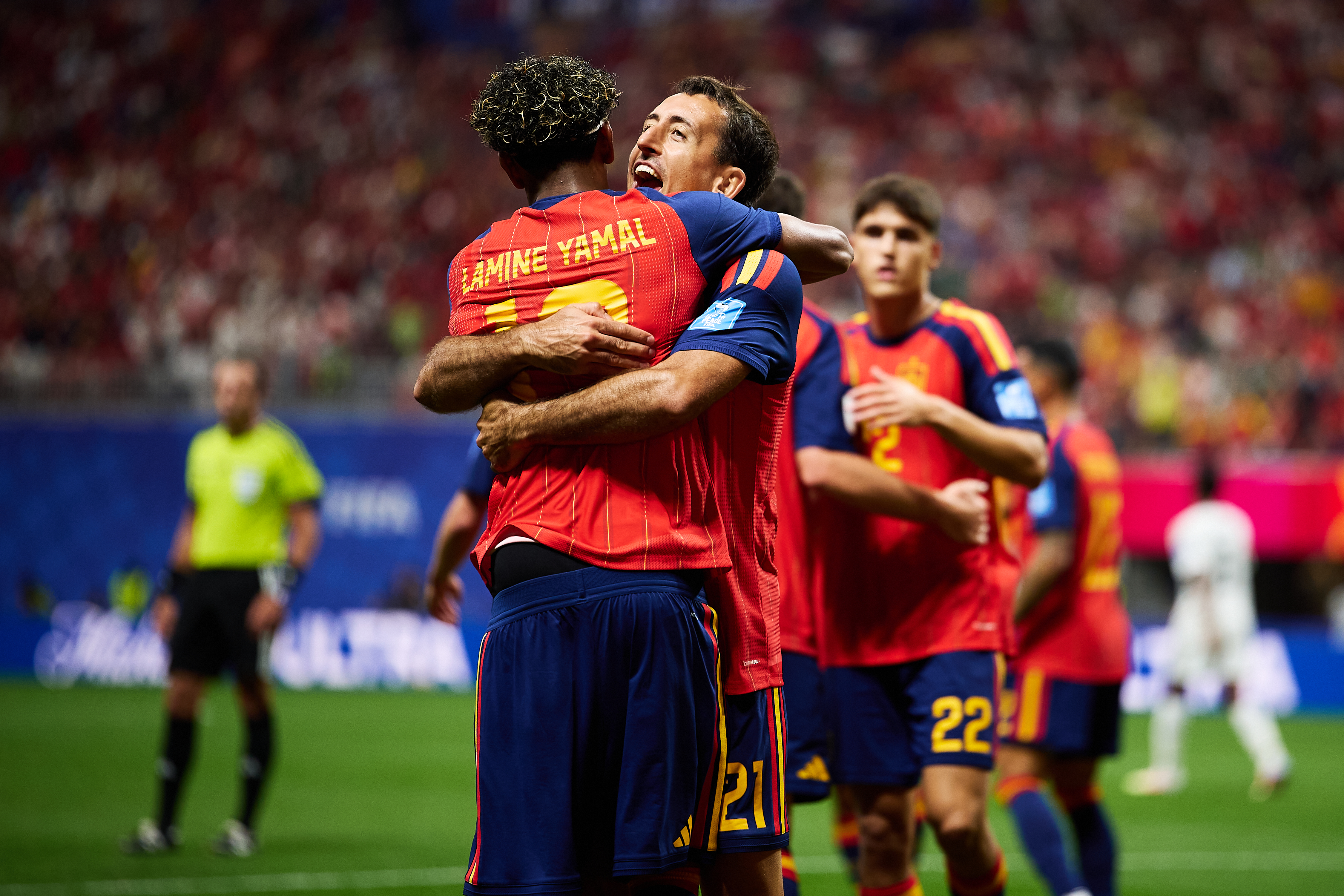 Lamine Yamal celebrates scoring first goal against Saudi Arabia in World Cup 2026