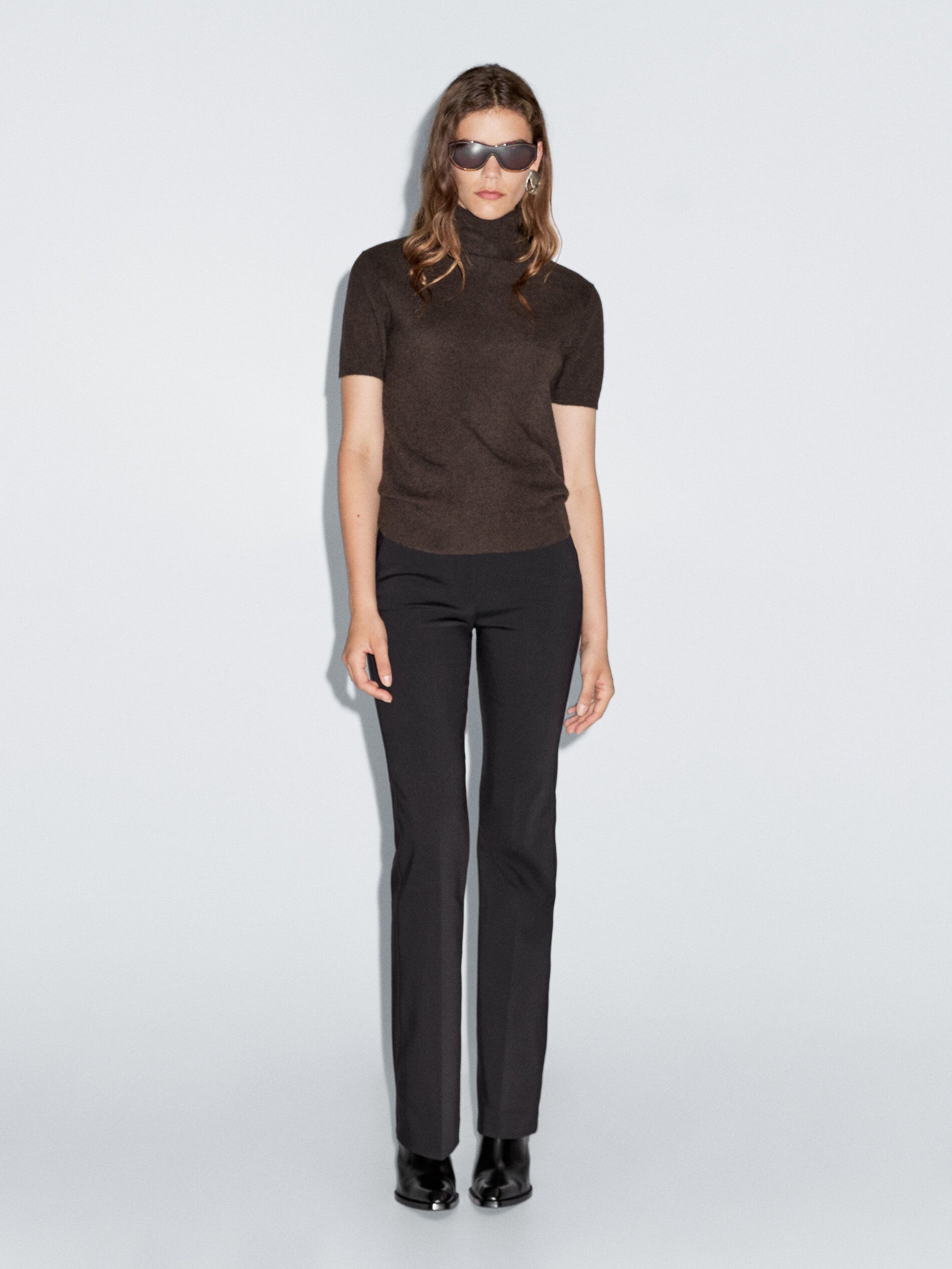 Knit Wool Blend Sweater With Short Sleeves