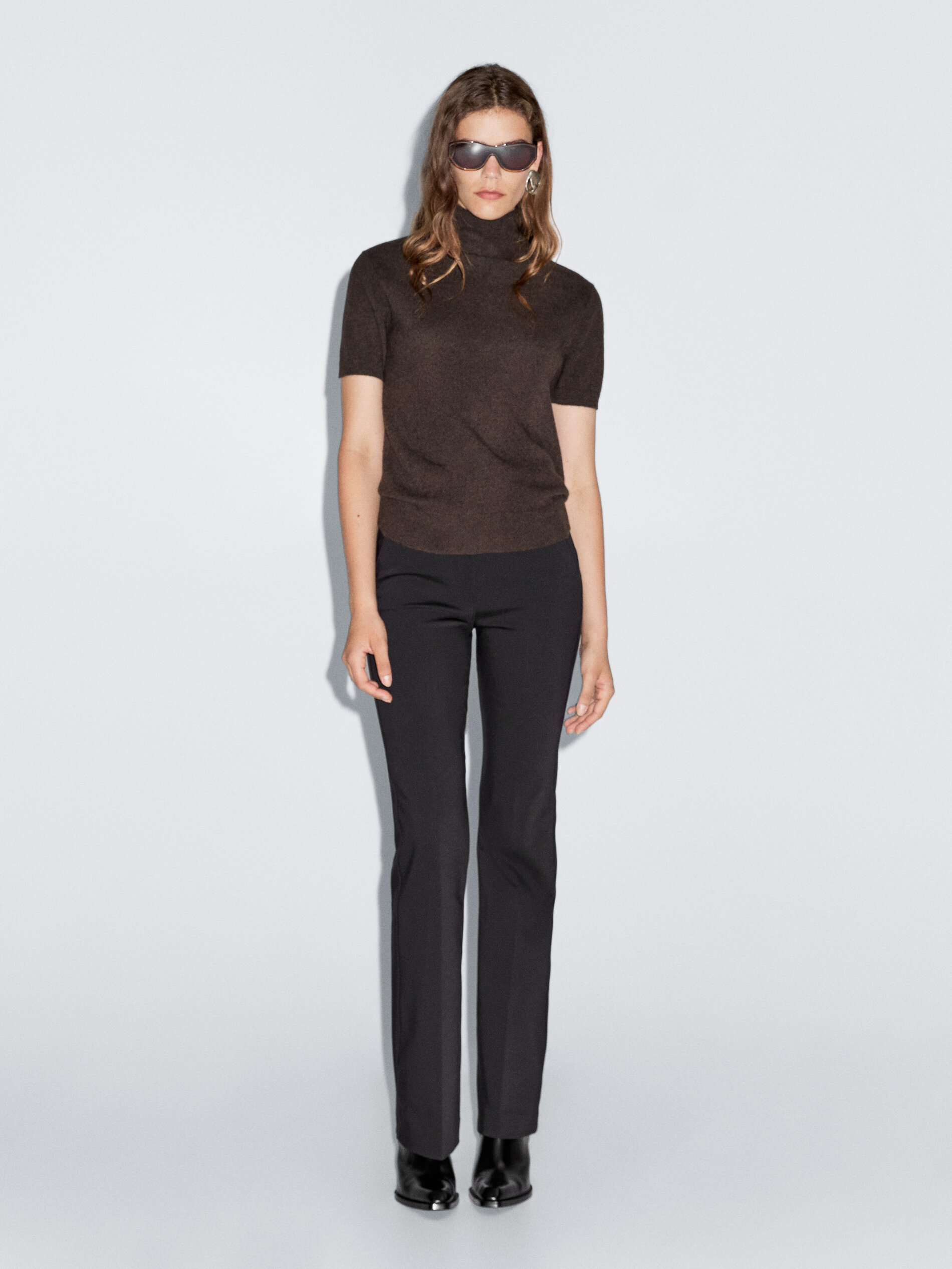 Knit Wool Blend Sweater With Short Sleeves