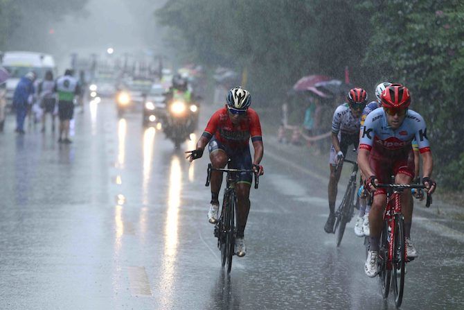 Bahrain-Merida's Chun-Kai Feng joined the five-man breakaway on a very rainy stage 2 of the 2018 Tour of Guangxi