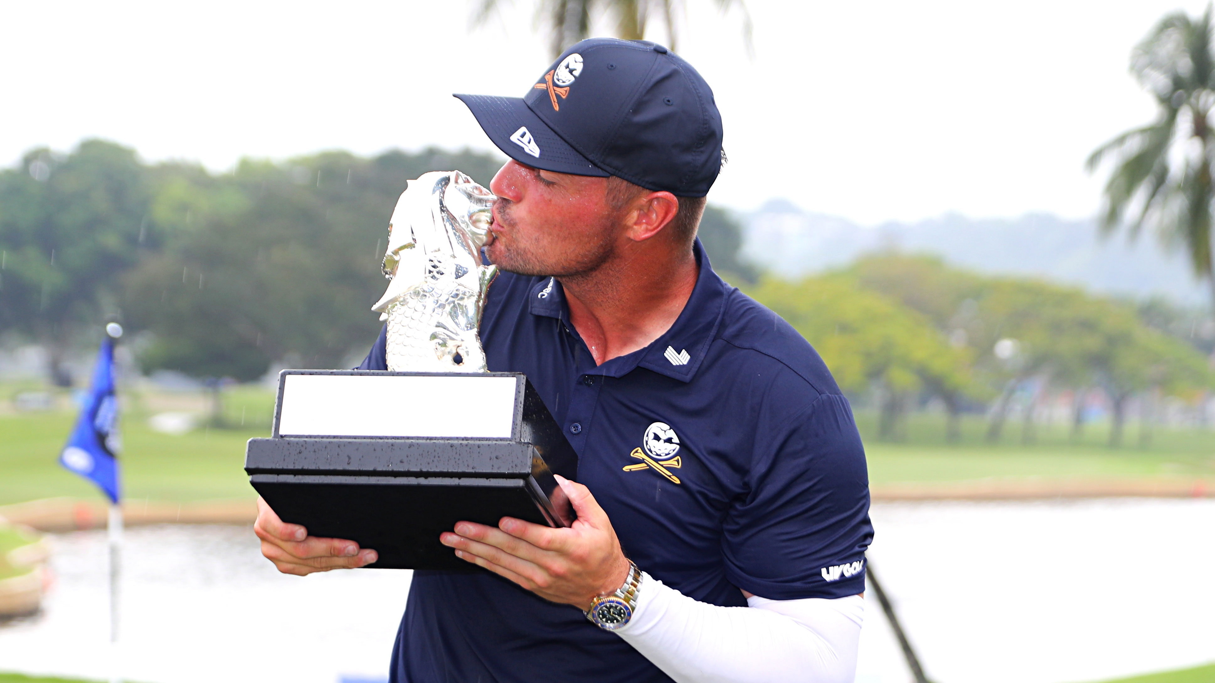 Bryson DeChambeau with the trophy after winning LIV Golf Singapore