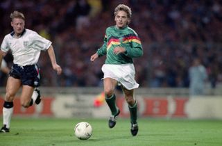 Thomas Hassler in action for Germany in a friendly against England in 1991.