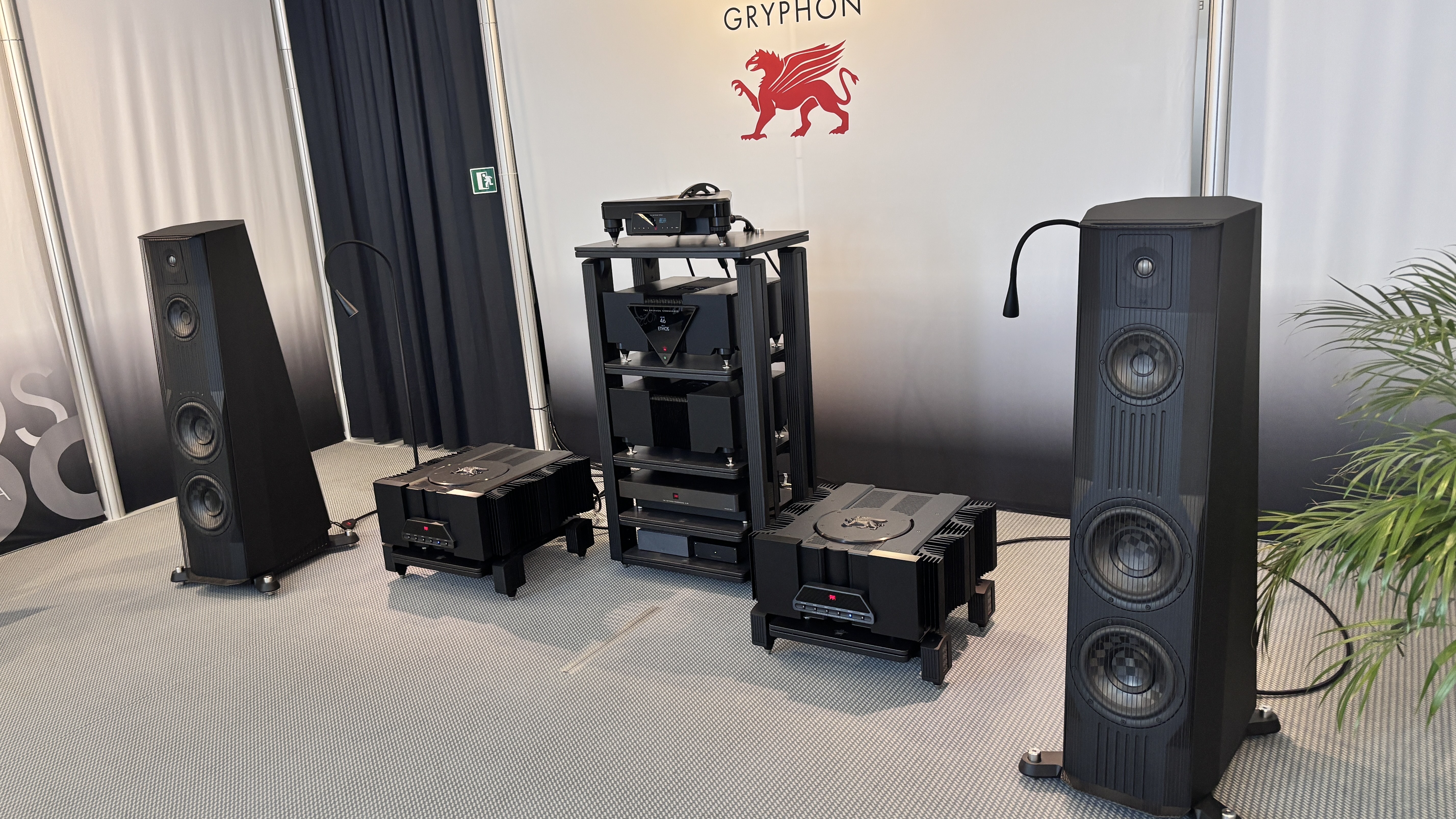 Gryphon Audio Antileon Revelation amplifier in black with surrounding system and speakers