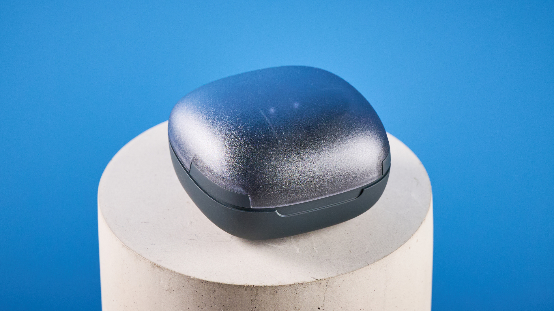 Audio-Technica ATH-CKS50TW2 in black colorway photographed ona blue background