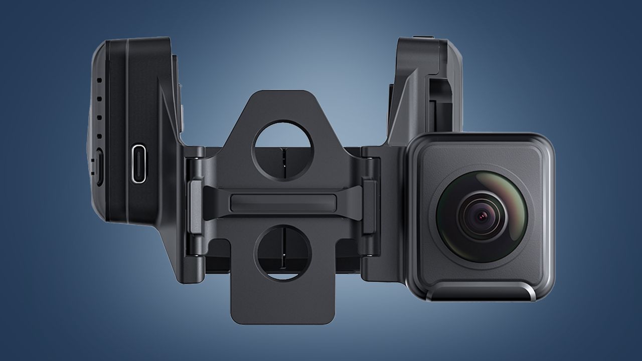 The Insta360 Sphere camera for DJI drones on a blue background
