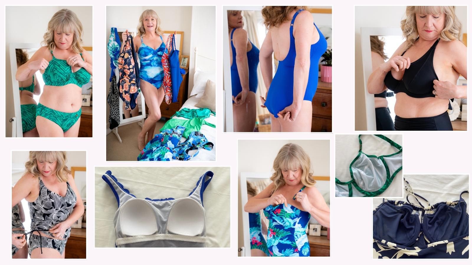 Juie Player testing swimwear for large busts