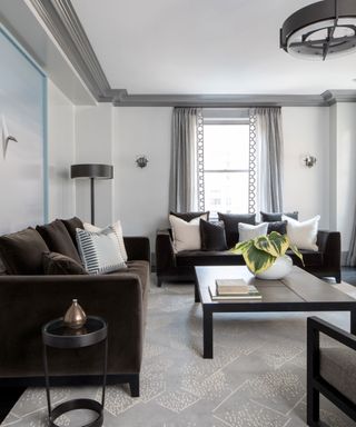 Grey, black and blue modern living room