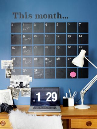 blackboard wall sticker wall planner in a blue home office