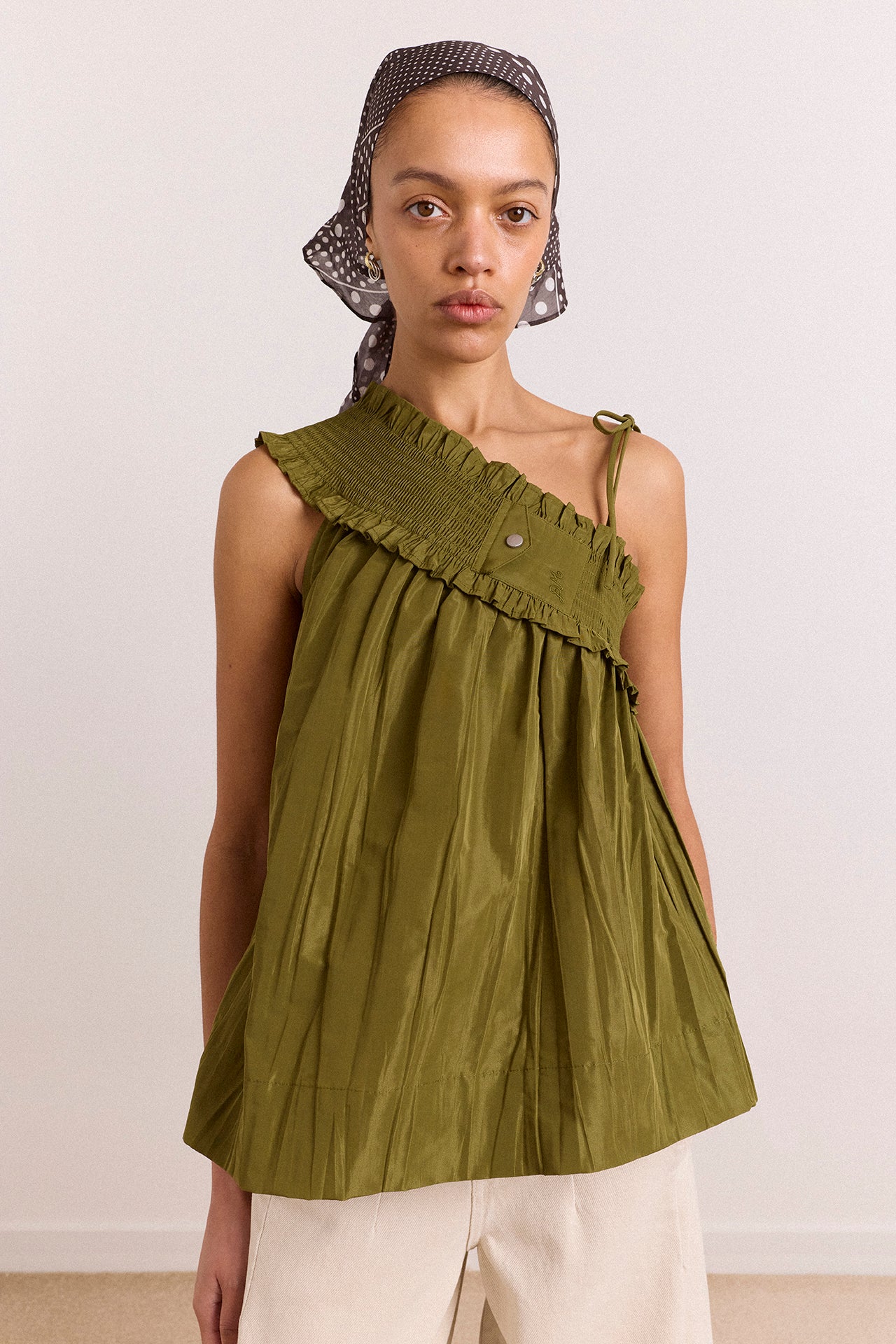 Alma Cami - Olive Taffeta