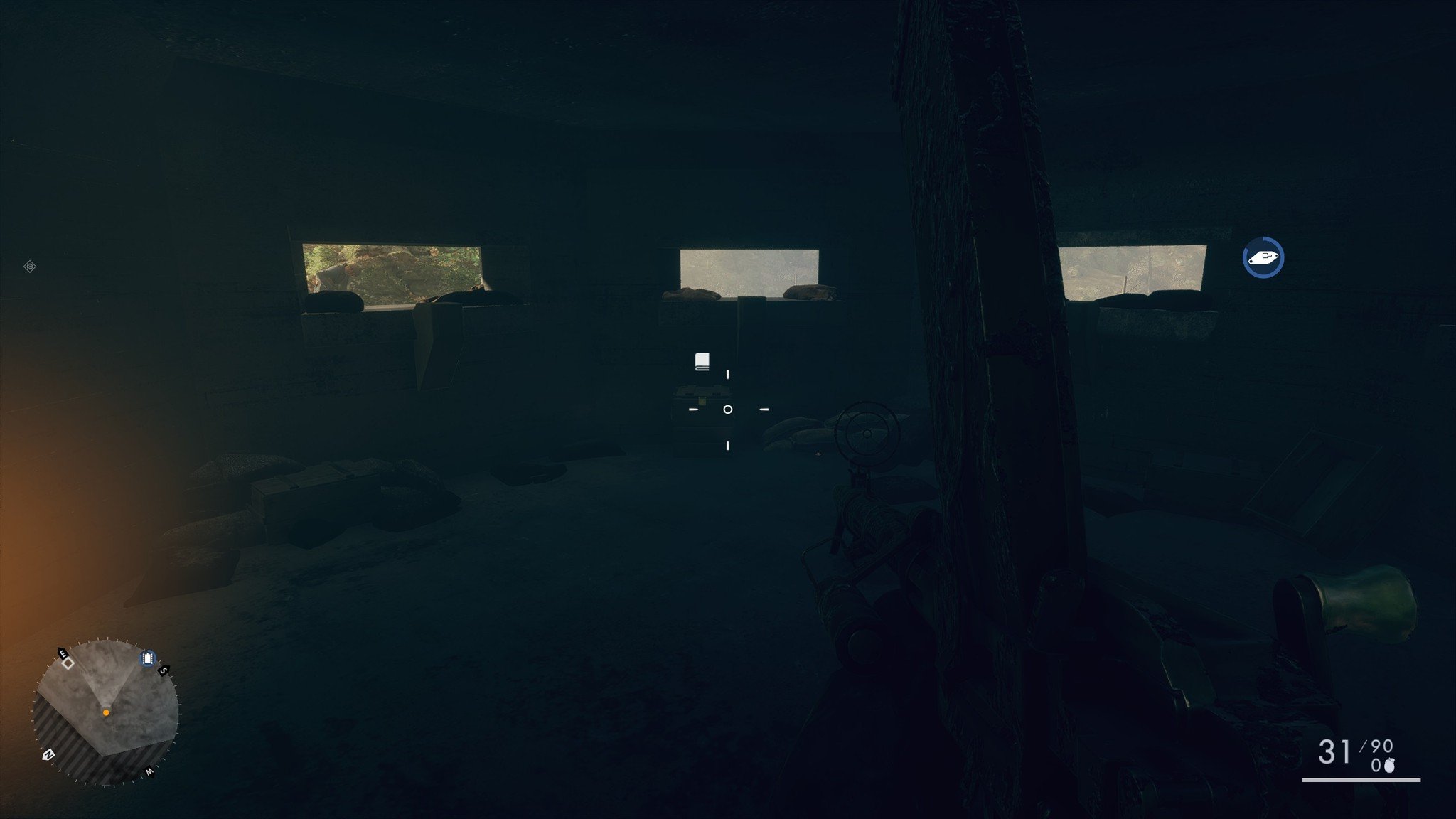 The field manual is located straight ahead, inside the bunker.