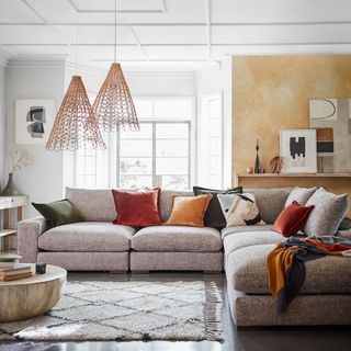 living room with gery corner sofa