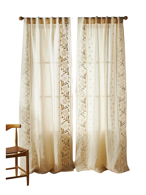 Manette Embroidered Cotton Linen Sheer Curtain