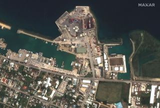 The port of Nuku'alofa before the main eruption in Tonga on Jan. 15, 2022.