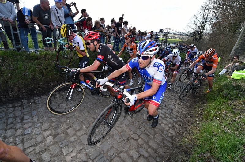 Olivier Le Gac (FDJ) was another rider walking up the Koppenberg