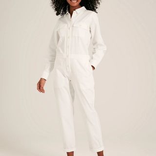 Cotton Rich Button Front Cropped Jumpsuit