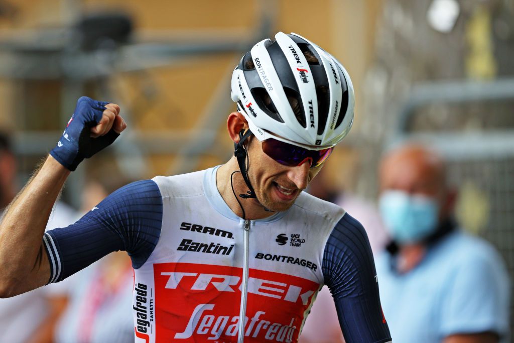 QUILLAN FRANCE JULY 10 Bauke Mollema of The Netherlands and Team Trek Segafredo celebrates at arrival during the 108th Tour de France 2021 Stage 14 a 1837km stage from Carcassonne to Quillan LeTour TDF2021 on July 10 2021 in Quillan France Photo by Tim de WaeleGetty Images