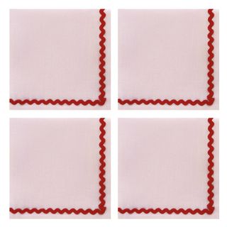 Lilly Loves Ric Rac Pink And Red Set Of Four Embroidered Napkins