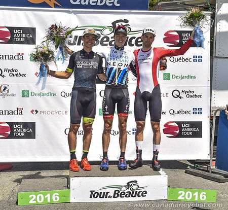The podium: Robin Carpenter, Neilson Powless and Hugo Houle