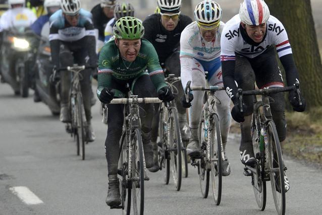 Thomas Voeckler and Ian Stannard lead the break at Dwars Door Vlaanderen