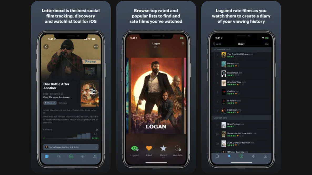 Marketing images showing Letterboxd features