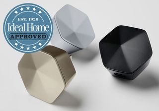 Plume Superpod WiFi extenders in gold, siler & black with Ideal Home Approved stamp