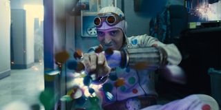 David Dastmalchian as Polka-Dot Man firing polka dots in The Suicide Squad