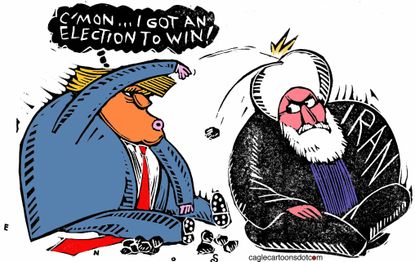 Political Cartoon U.S. Trump Throwing Rocks Iran 2020 Election