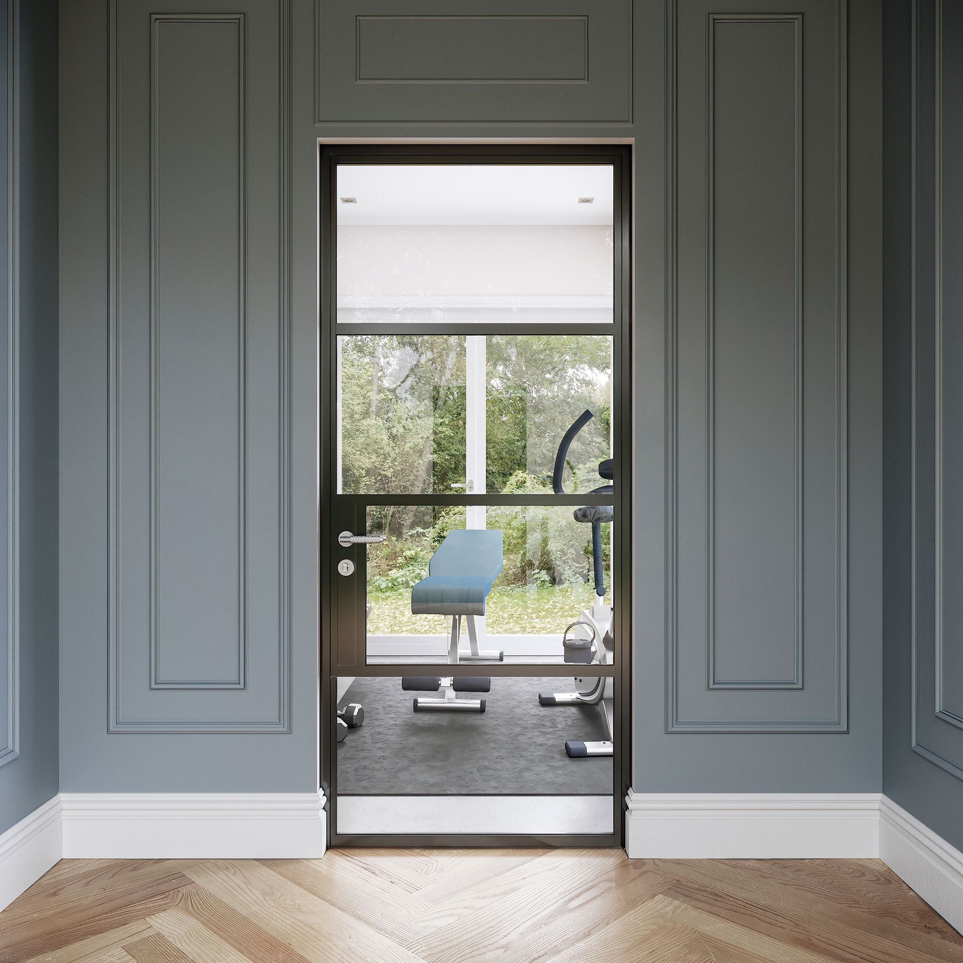 Origin OI-30 door in hallway leading to gym