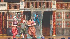 reinterpretation of A Midsummer Night's Dream at The Globe, with elaborately dressed characters