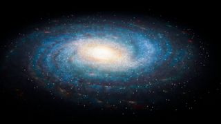 a bright white spiral galaxy in space