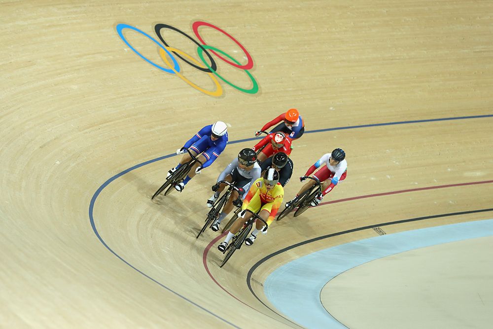Athletes compete in the Women's Keirin First Round repechages on Day 8 of the Rio 2016 Olympic Games