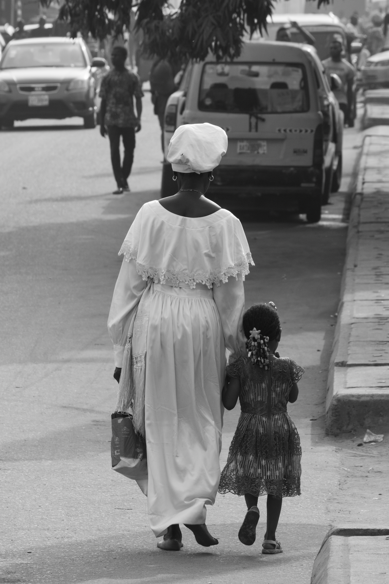 black and white image of mother and child