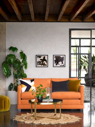 orange sofa in living room