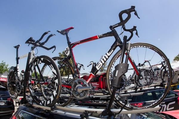 George Hincapie (BMC) had spare bikes ready to go incase of a problem.