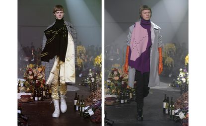 Two images of male models modelling clothing by Raf Simons