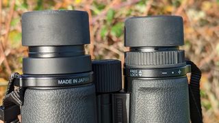 The binoculars' eyecups closeup
