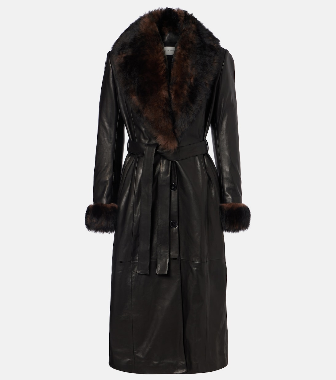 Baez Shearling-Trimmed Leather Coat