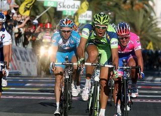Filippo Pozzato (Liquigas) gasps as he is leading the chasers