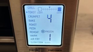 A close-up of the settings on the Breville the Smart Oven Air Fryer Toaster Oven