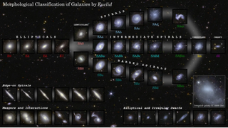 A diagram showing a "galactic tuning fork" demonstarting the evolution of galaxies as observed by Euclid