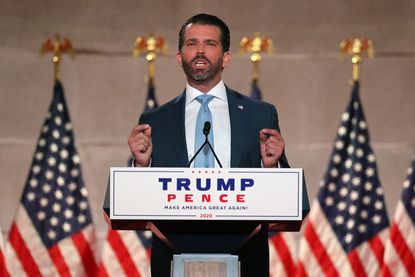 Donald Trump Jr. pre-records his address to the Republican National Convention at the Mellon Auditorium on August 24, 2020 in Washington, DC.