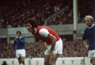 Peter Storey in action for Arsenal against Everton circa 1970.