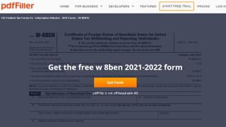 Screenshot of W8-BEN form hosted on Screenshot of PDFfiller site