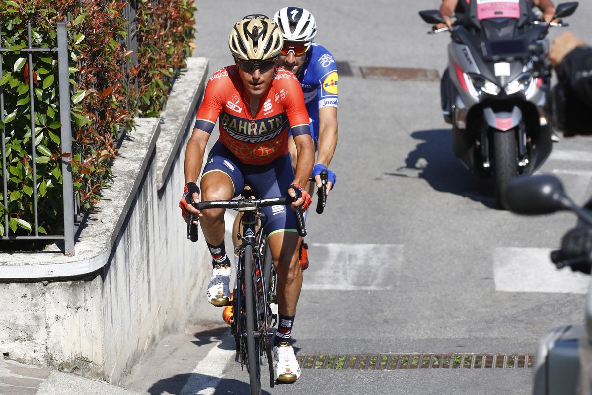 Domenico Pozzovivo (Bahrain-Merida) and Elia Viviani (Quick-Step Floors)